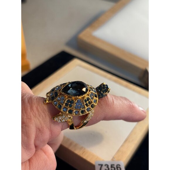 Gold Turtle Ring With Blue & Clear Crystals Adjustable Size 7 Fashion Jewelry Ac - Picture 10 of 16